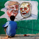 A Modi-Trump mural on a wall in Ahmedabad, Gujarat.
